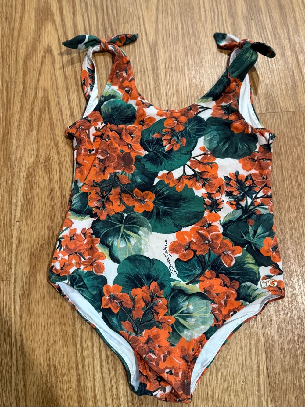 Dolce & Gabbana Kids size 6 Floral One-Piece Swimsuit in Red and Green